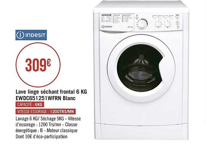 lave linge séchant frontal 6 kg indesit
