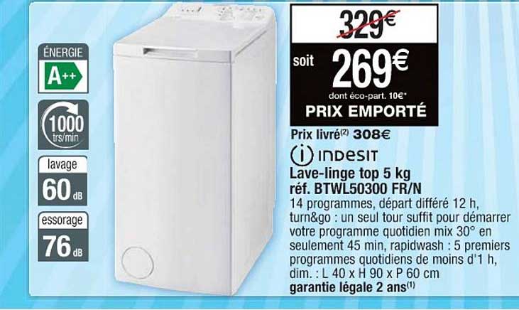 lave-linge top 5 kg indesit