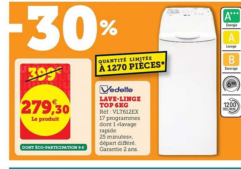 lave-linge top 6 kg vedette