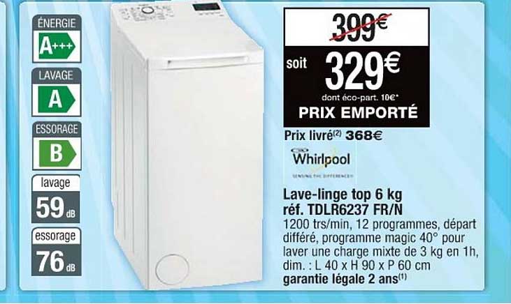 lave-linge top 6 kg whirlpool