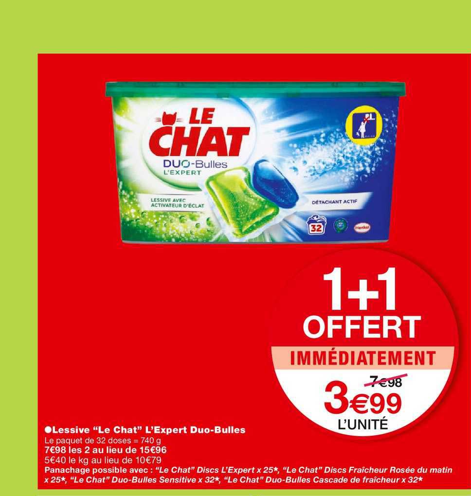 lessive "le chat" l'exert duo bulles 1+1 offert immédiatement