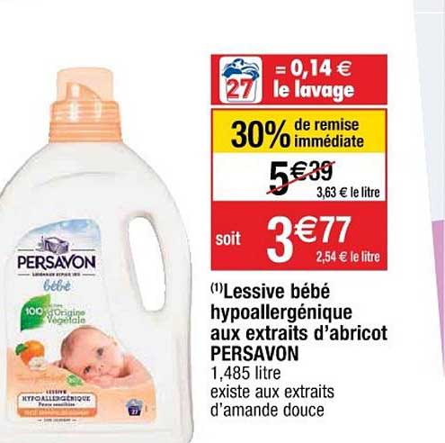 Lessive Bébé Hypoallergénique Aux Extraits D'abricot Persavon
