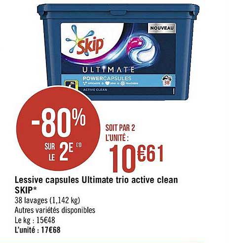 Lessive Capsules Ultimate Trio Active Clean Skip