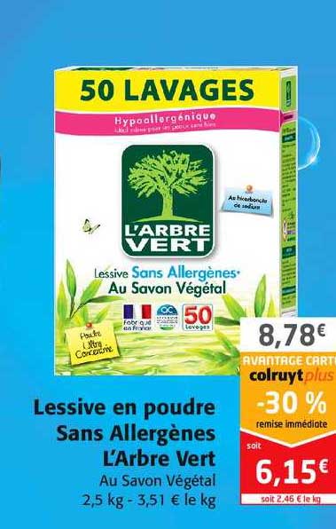 lessive en poudre sans allergènes l'arbre vert