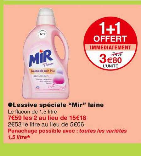lessive spéciale "mir" laine 1+1 offert immédiatement