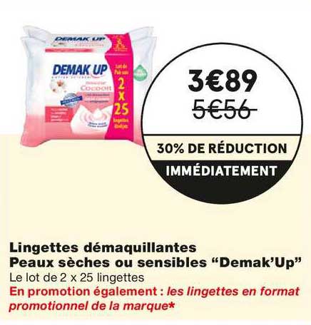 lingettes démaquillantes peaux sèches ou sensibles "demak'up"