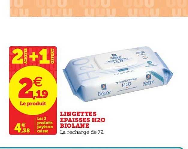 lingettes épaisses h2o biolante 2 achetés + 1 offert