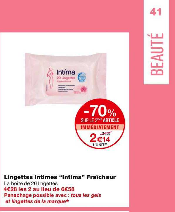lingettes intimes "intima" fraîcheur -70% sur le 2ème article immédiatement