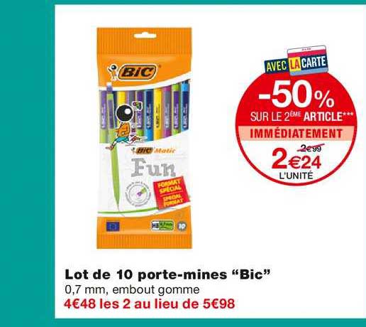 lot de 10 porte mines "bic" -50% sur le 2ème article immédiatement