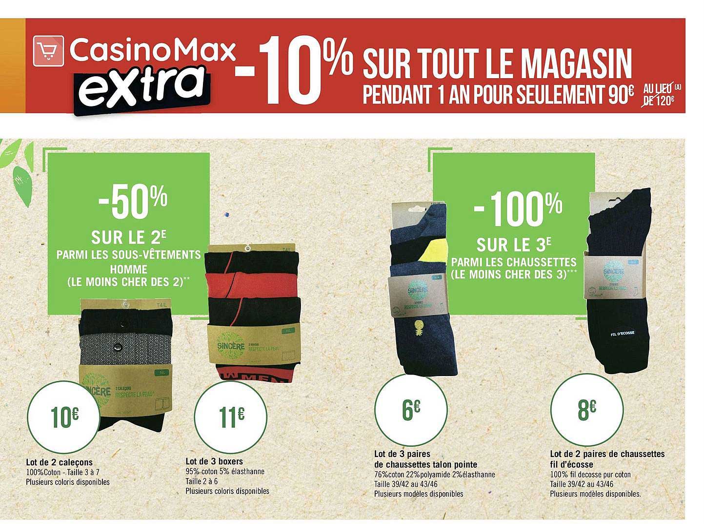 lot de 2 caleçons, lot de 3 boxers, lot de 3 paires de chaussettes talon pointe, lot de 2 paires de chaussettes fil d'écosse