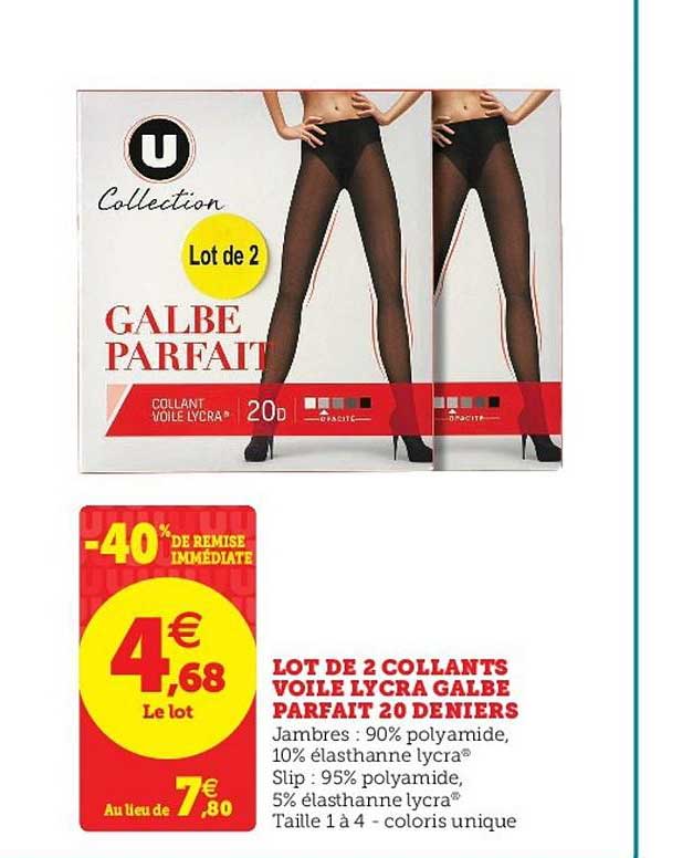 lot de 2 collants voile lycra galbe parfait 20 deniers -40% de remise immédiate