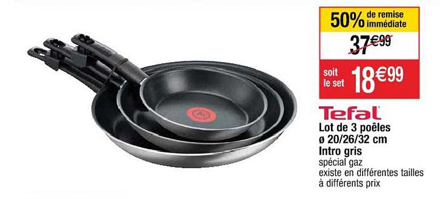 lot de 3 poêles 20-26-32 cm intro gris tefal