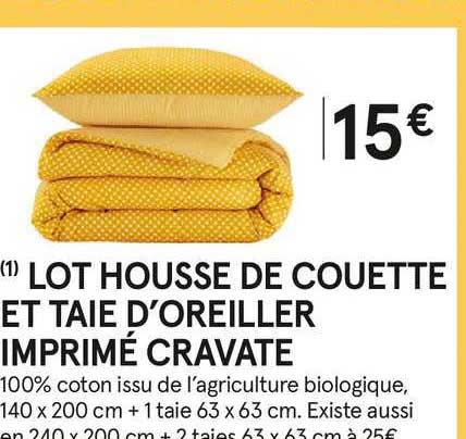 lot housse de couette et taie d'oreiller imprimé cravate