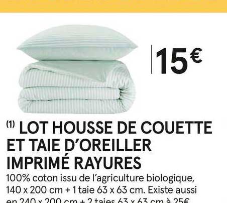 lot housse de couette et taie d'oreiller imprimé rayures