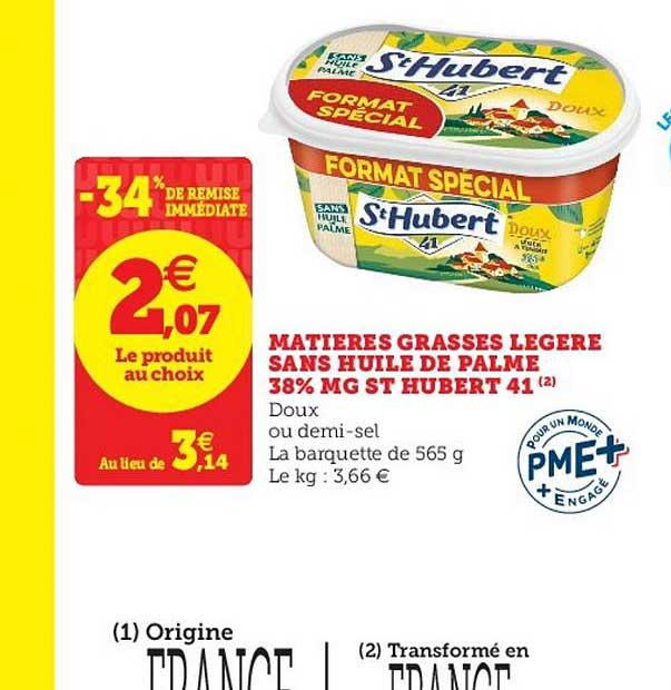 matières grasses légère sans huile de palme 38% mg st hubert 41 -34% de remise immédiate