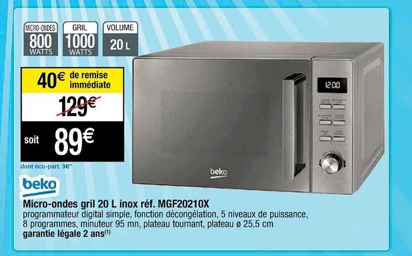 micro-ondes gril 20 l inox beko