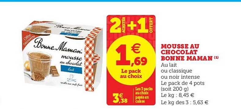 mousse au chocolat bonne maman 2 achetés + 1 offert
