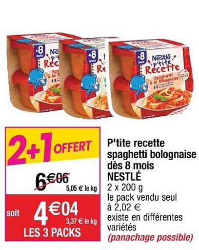 p'tite recette spaghetti bolognaise dès 8 mois nestlé