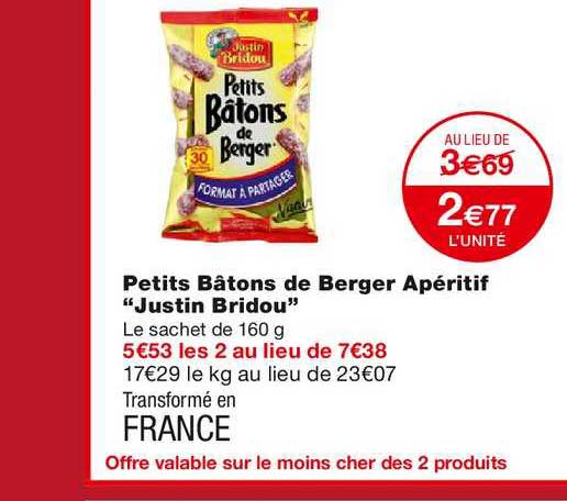 petits bâtons de berger apéritif "justin bridou"