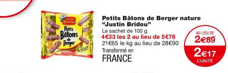 petits bâtons de berger nature "justin bridou"