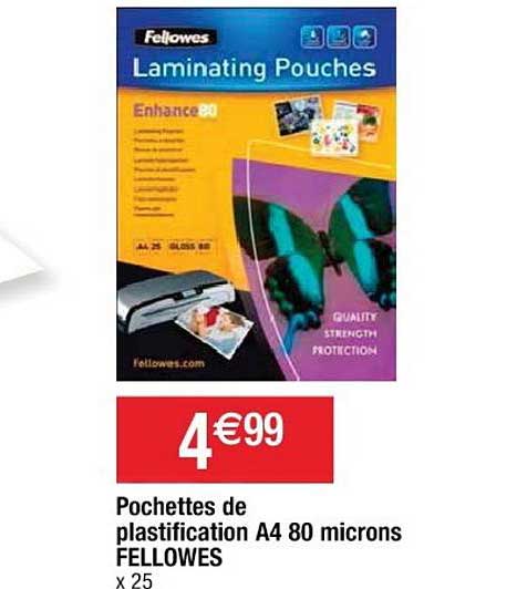 pochettes de plastification a4 80 microns fellowes