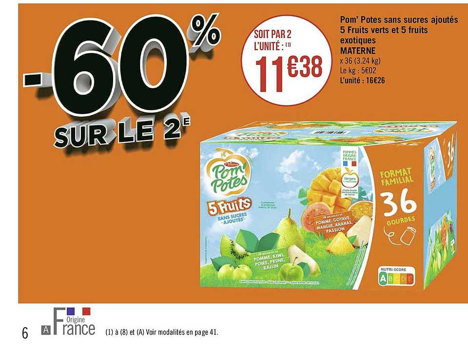 pom' potes sans sucres ajoutés 5 fruits vert et 5 fruits exotiques materne