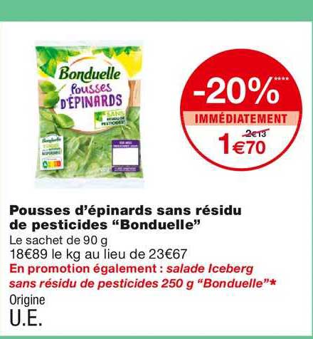 pousses d'épinards sans résidu de pesticides "bonduelle"