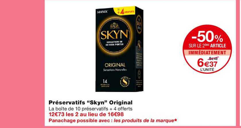 préservatifs "skyn" original -50% sur le 2ème article immédiatement