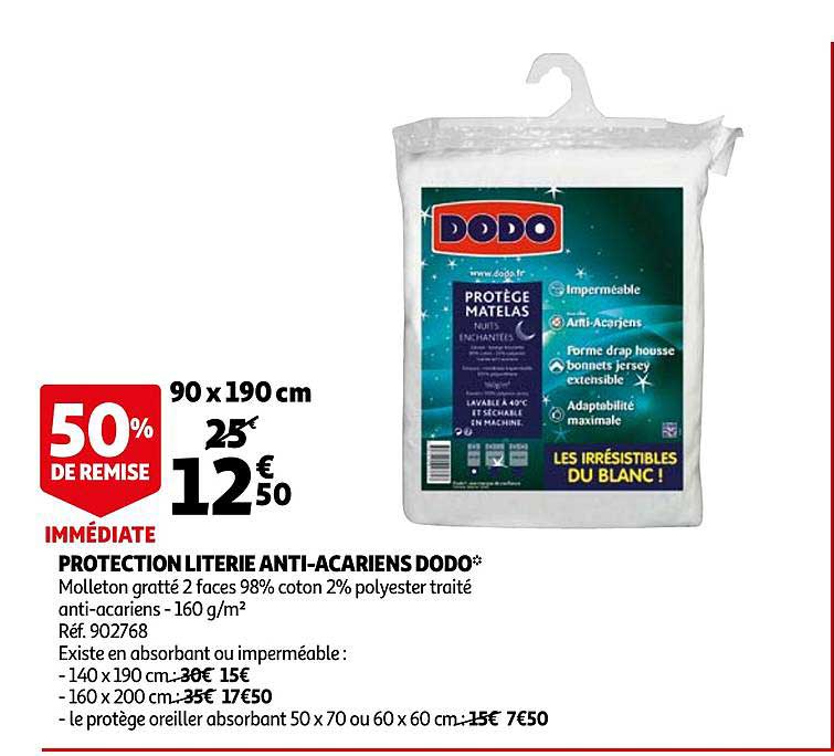 protection literie anti acariens dodo 50% de remise immédiate