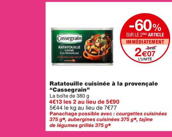 ratatouille cuisinée à la provençale "cassegrain" -60% sur le 2ème article immédiatement
