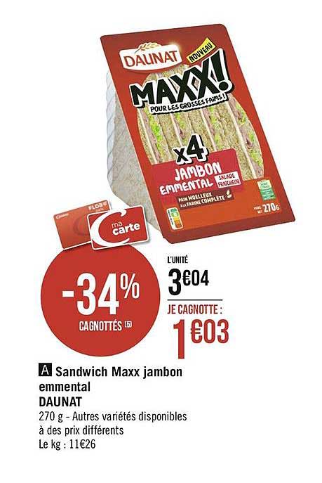 sandwich maxx jambon emmental daunat