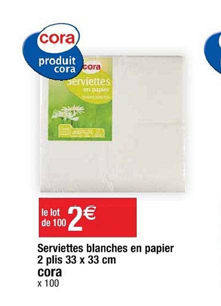 serviettes blanches en papier 2 plis 33 x 33 cm cora