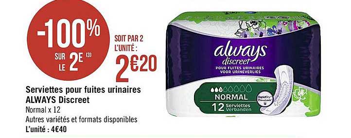 serviettes pour fuites urinaires always discreet