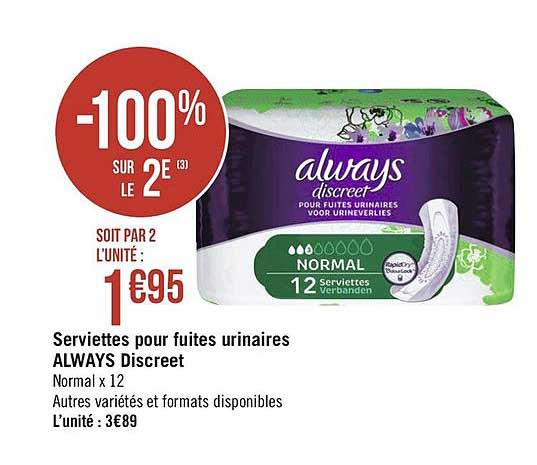 serviettes pour fuites urinaires always discreet