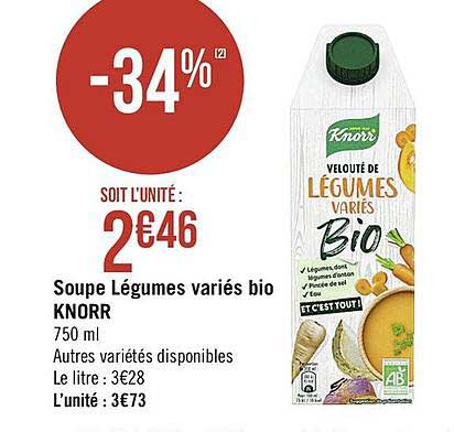 soupe légumes variés bio knorr