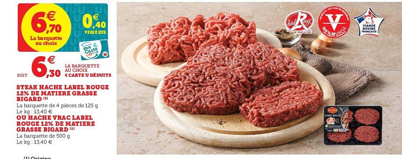 steak haché label rouge 12% de matière grasse bigard ou haché vrac label rouge 12% de matière grasse bigard