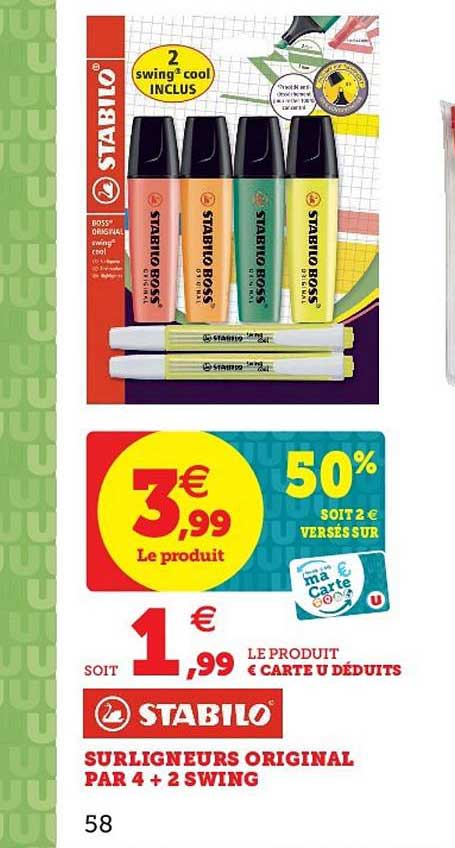 surligneurs original par 4 + 2 swing stabilo