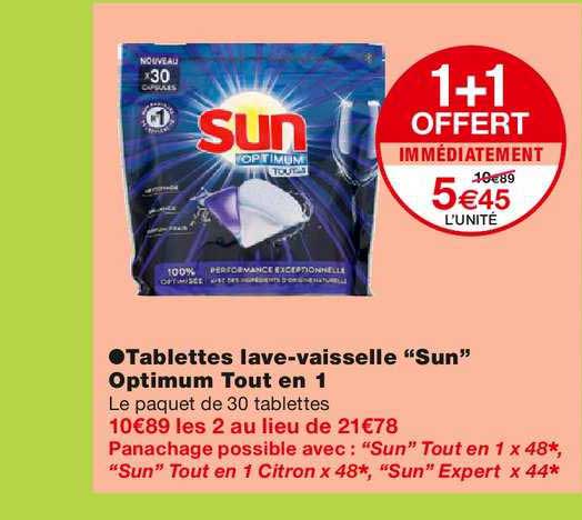 tablettes lave vaisselle "sun" optimum tout en 1 1+1 offert immédiatement