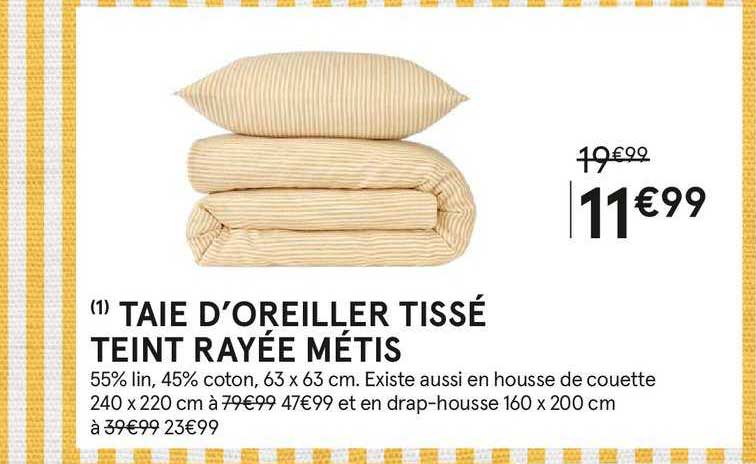 taie d'oreiller tissé teint rayée métis