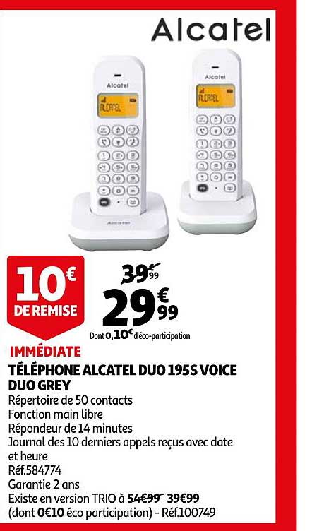 téléphone alcatel duo 195s voice duo grey