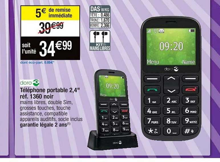 téléphone portable 2,4"  1360 noir doro