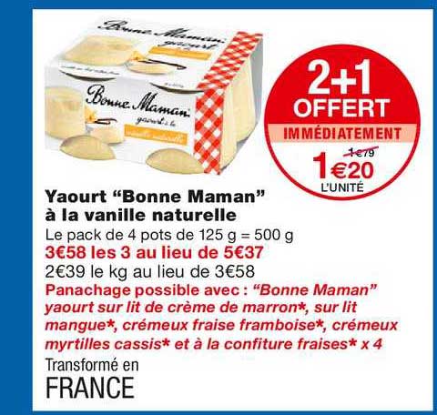 Yaourt "bonne Maman" à La Vanille Naturelle 2+1 Offert Immédiatement