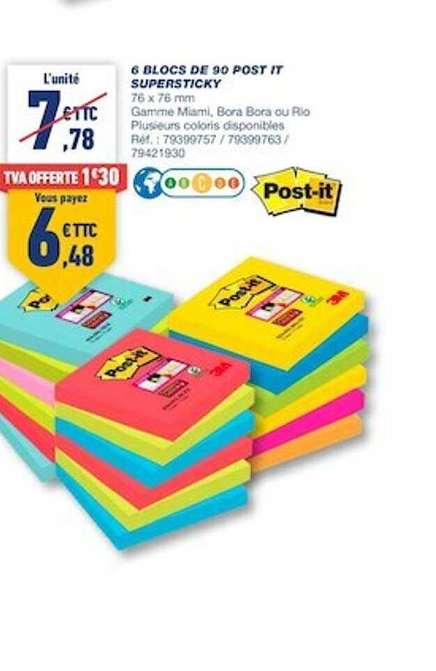 6 bloc de 90 post it supersticky