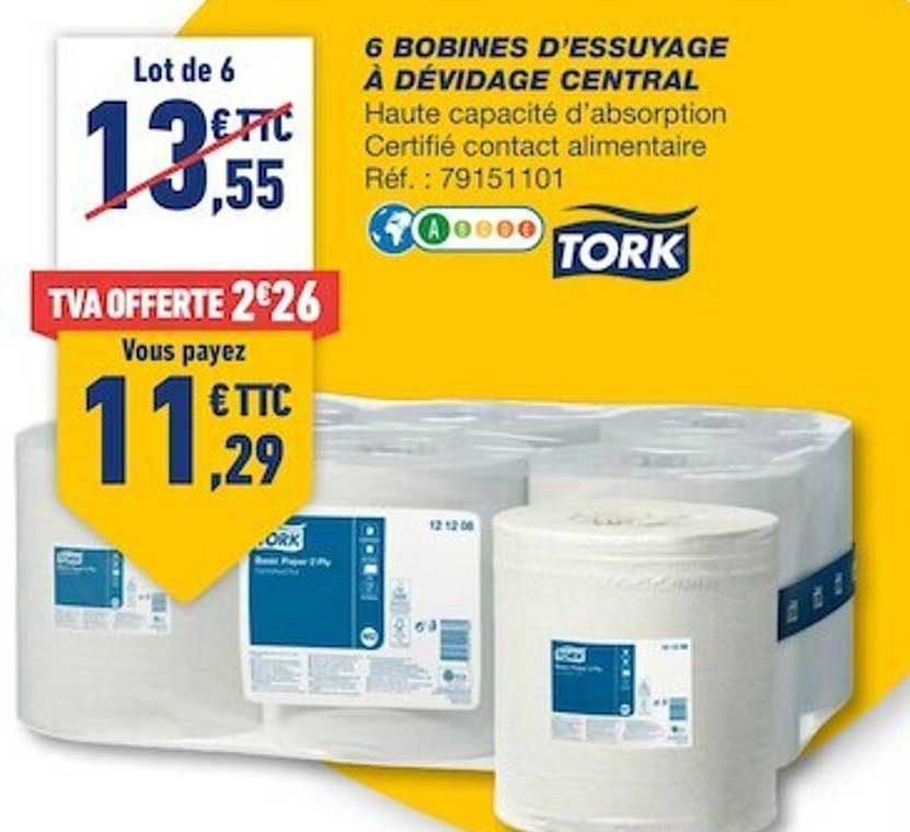 6 bobines d'essuyage à dévidage central