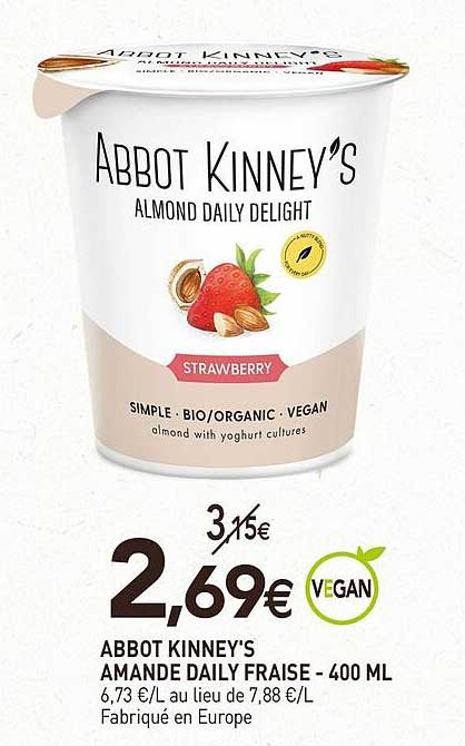 abbot kinney's amande daily fraise - 400 ml