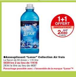 assouplissant "lenor" collection air frais 1+1 offert immédiatement