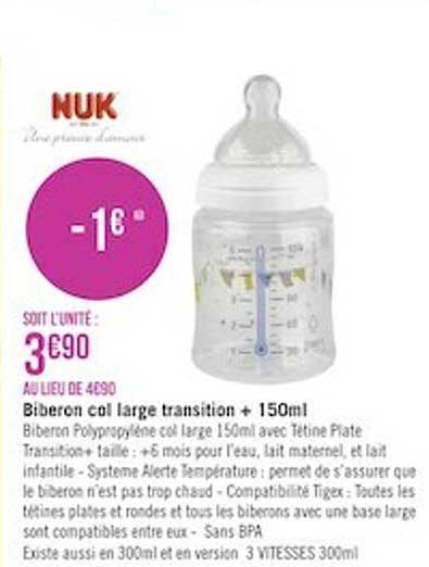 biberon col large transition + 150ml nuk