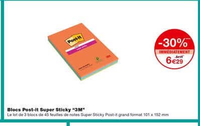blocs post-it super sticky "3m" -30% immédiatement