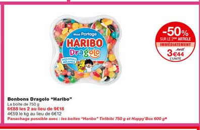 bonbons dragolo "haribo" -50% sur le 2eme article immédiatement