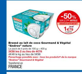 brassé au lait de coco gourmand & végétal "andros" nature -50% sur le 2eme article immédiatement